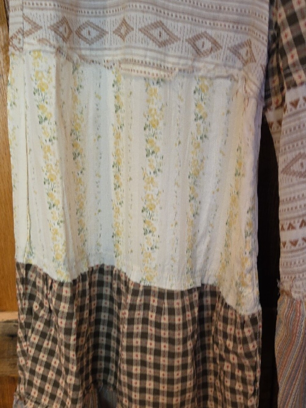 040p POL Patchwork A-Line Tiered Maxi Pants in Cream and Brown - Picture 5 of 14